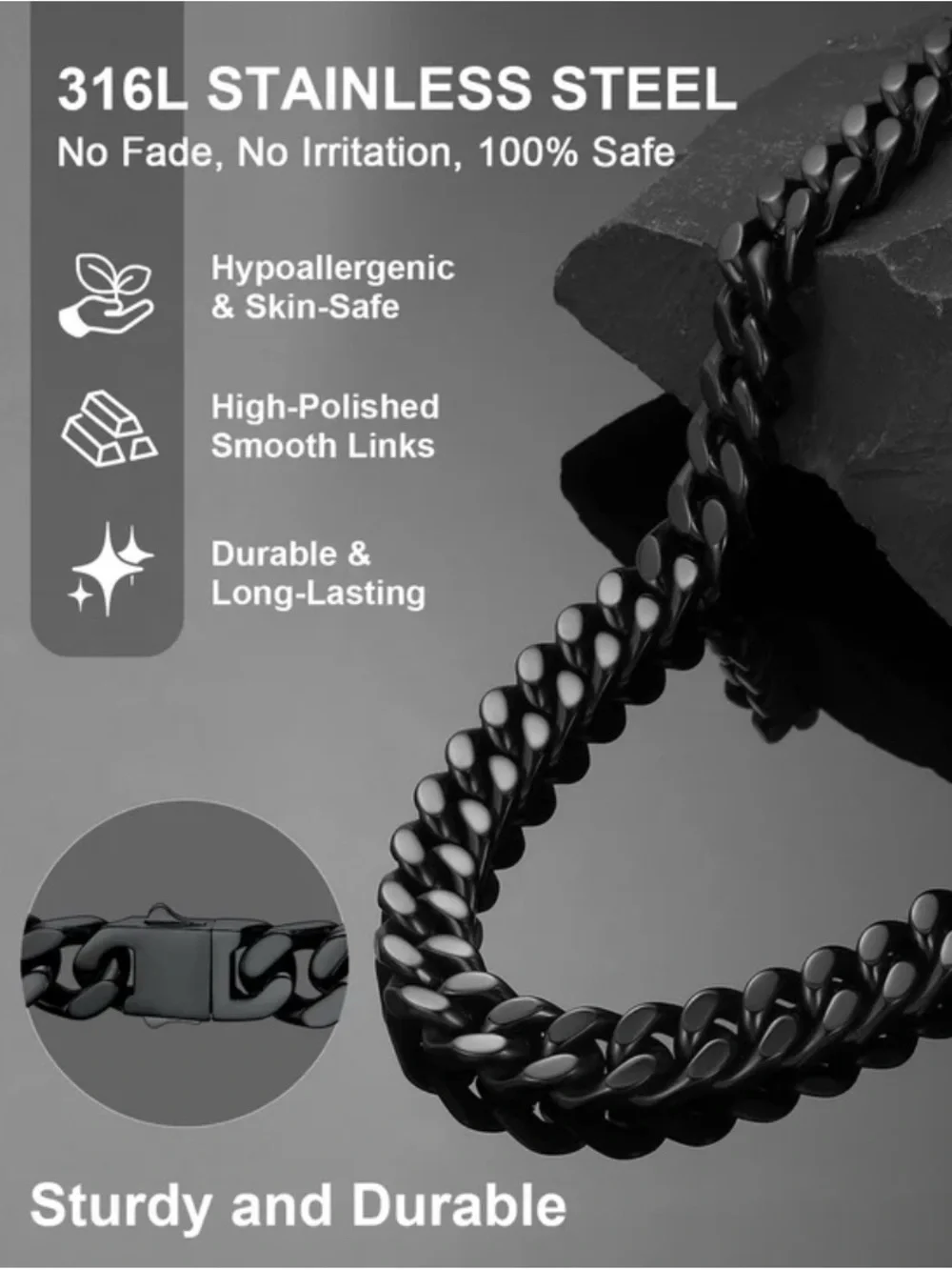 Cuban Link Chain Necklace in Black